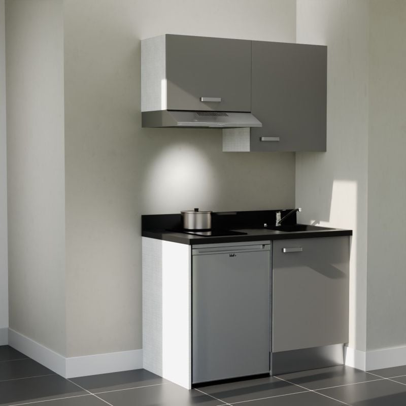 Kitchenette 120 cm modèle K01 - façades Gris - plan monobloc évier à ...