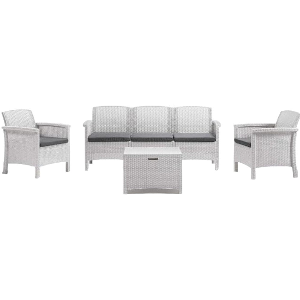 Salotto da giardino in resina effetto rattan divano tre posti più