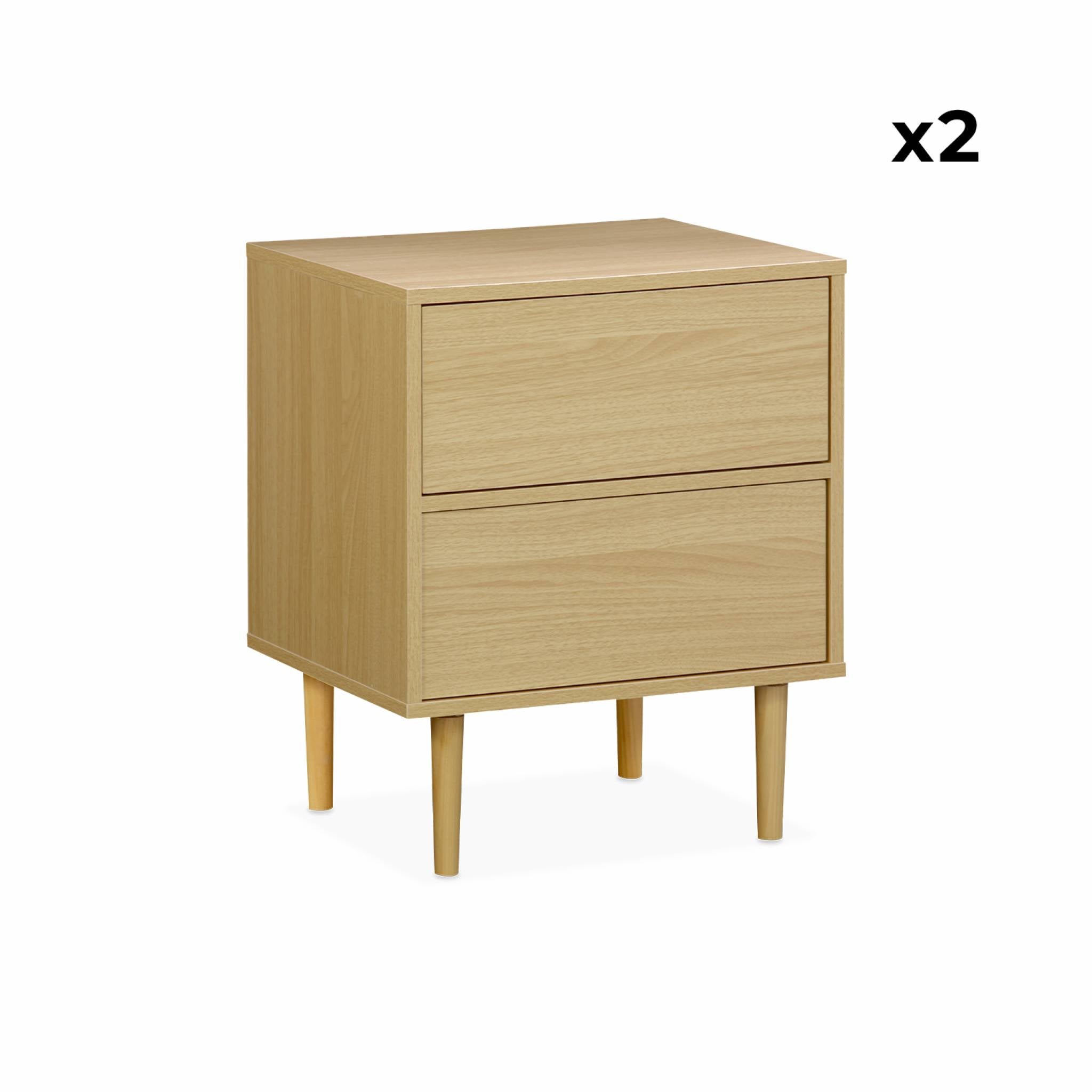 Mesita de noche con efecto madera natural, set de 2 Natural - 48x40x59 cm - 8