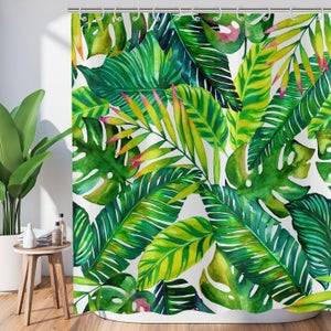 SDOTPMT 180x180cm Tenda da Doccia Magia Foresta - Fantasia Erba Verde, Albero, Foglie Soleggiato - Paese delle Fate Giungla Tema - Poliestere per Bambino Bagno con Ganci