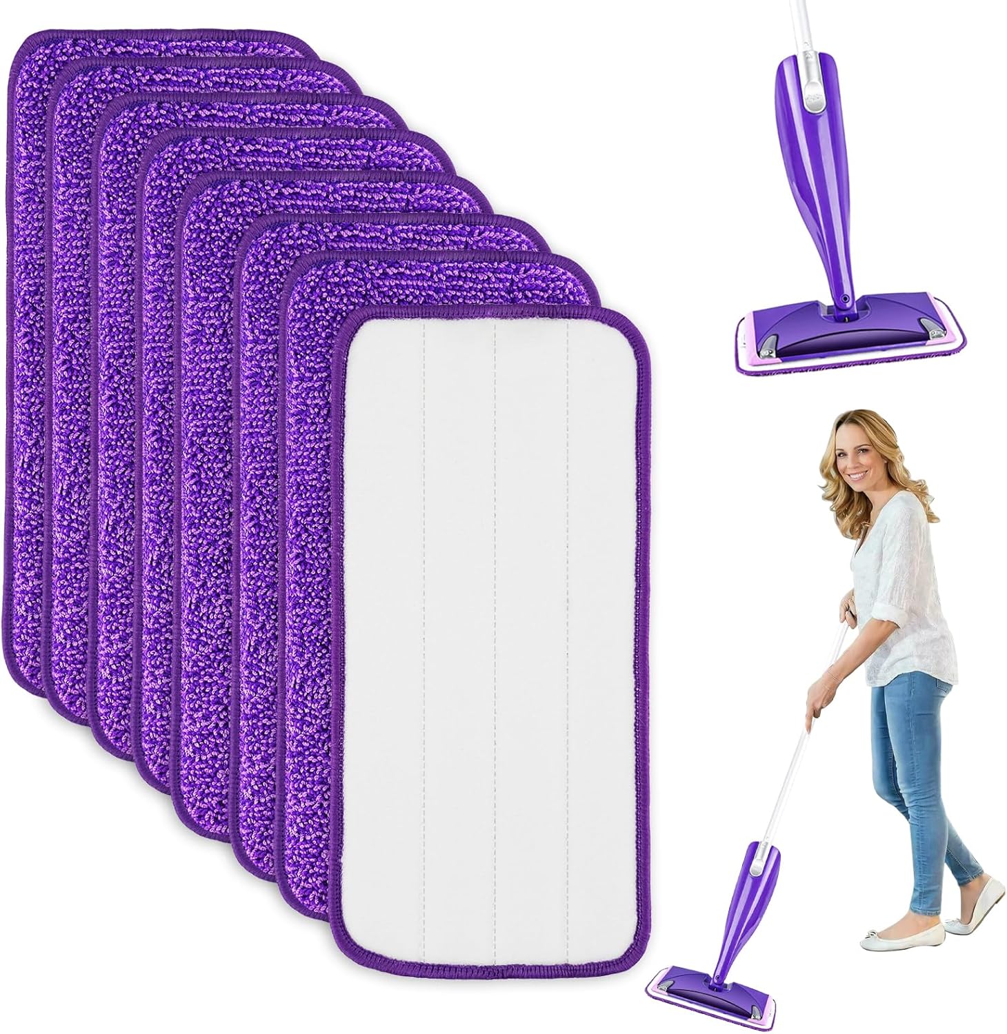 Kompatybilne z zestawem zmywalnych mopów z mikrofibry Swiffer Wetjet, 8 sztuk, 30 x 14 cm, wielokrotnego użytku