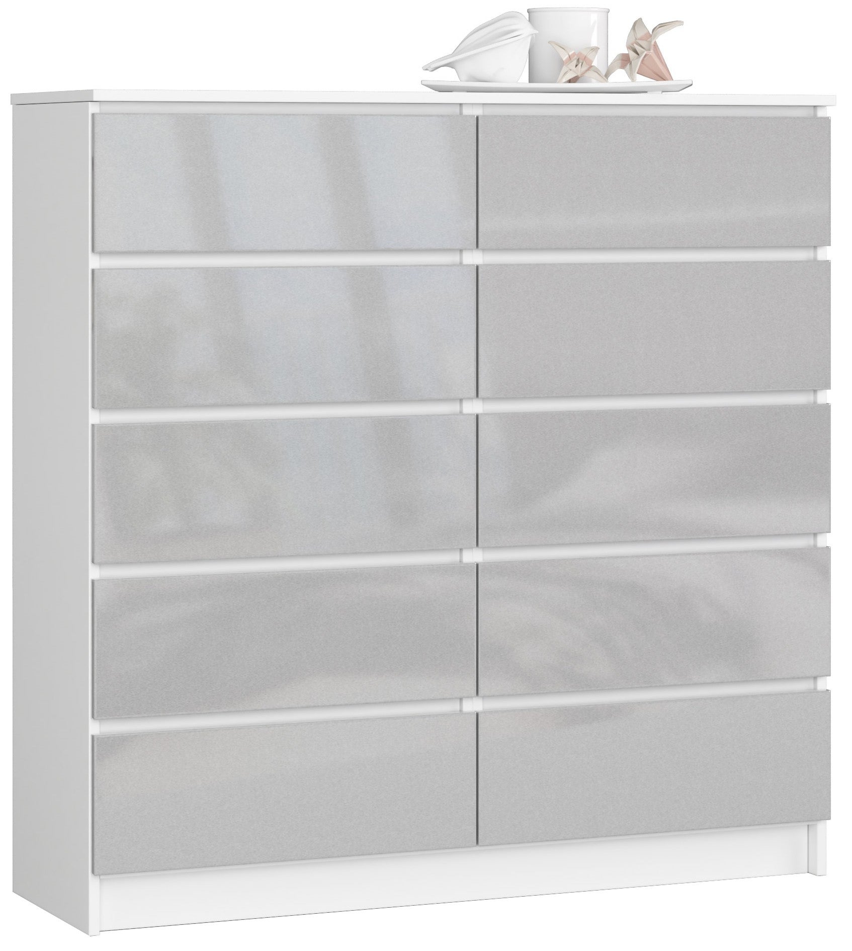 Komoda: 10 szuflad, biała | metaliczny połysk, 120 x 121 x 40 cm