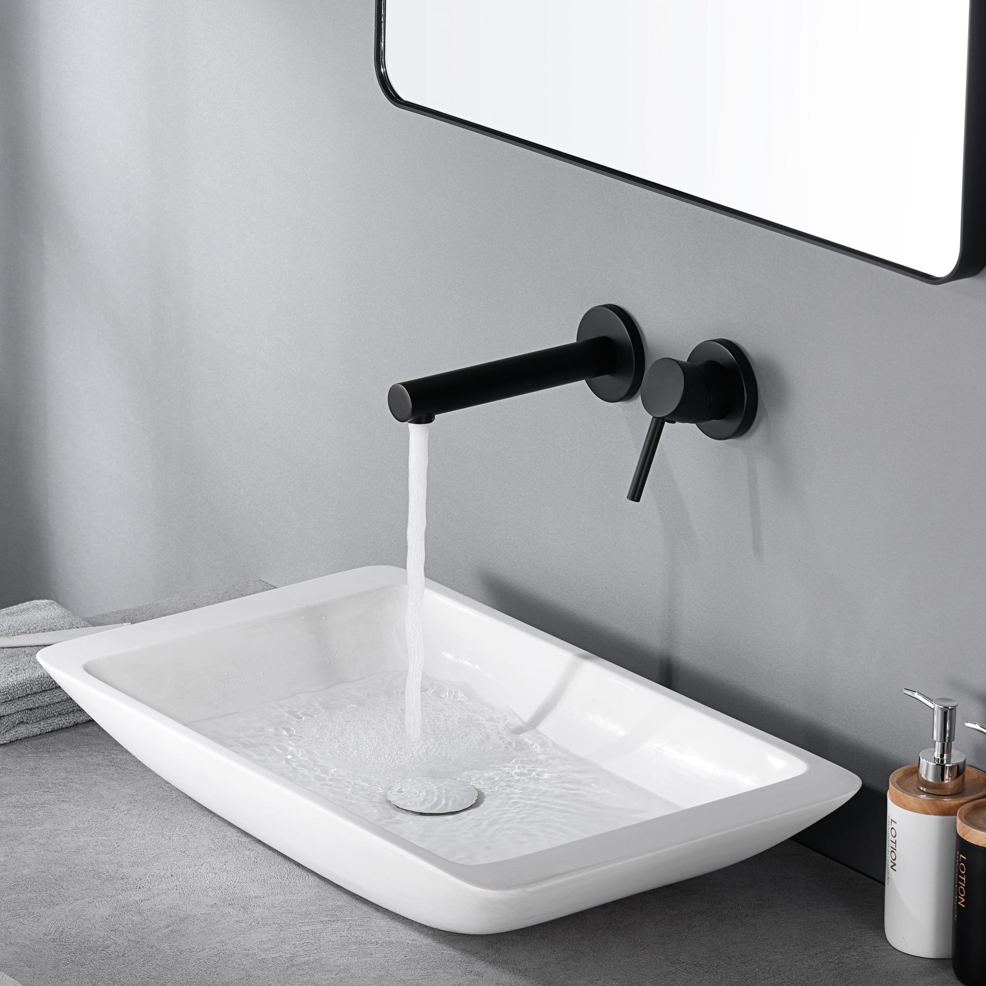 SUMERAIN Mezclador De Lavabo De Pared Empotrado Negro Mate Grifo De SUMERAIN Mezclador De Lavabo De Pared Empotrado Negro Mate Grifo De
