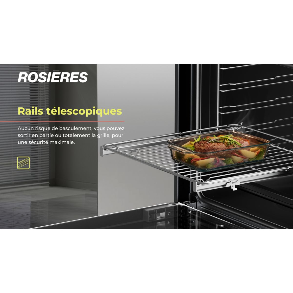 Four encastrable ROSIERES R FC376849PN - Pyrolyse - Chaleur pulsée - Vapeur - Porte froide - Rails télescopiques - 6