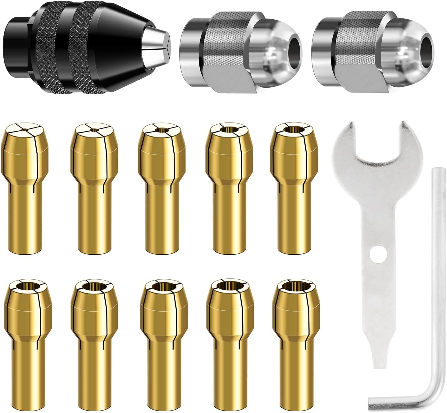 15 sztuk Tulei Zaciskowej Kompatybilne Narzędzia Obrotowe 0,8 mm do 3,2 mm Zamiennik 4486 4485 Zacisk Mosiężny Nakrętka Metalowa