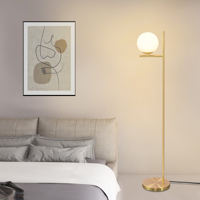 NETTLIFE Przemysłowa złota lampa podłogowa z włącznikiem nożnym, metalowa konstrukcja z białego szkła, zabytkowa lampa podłogowa E27