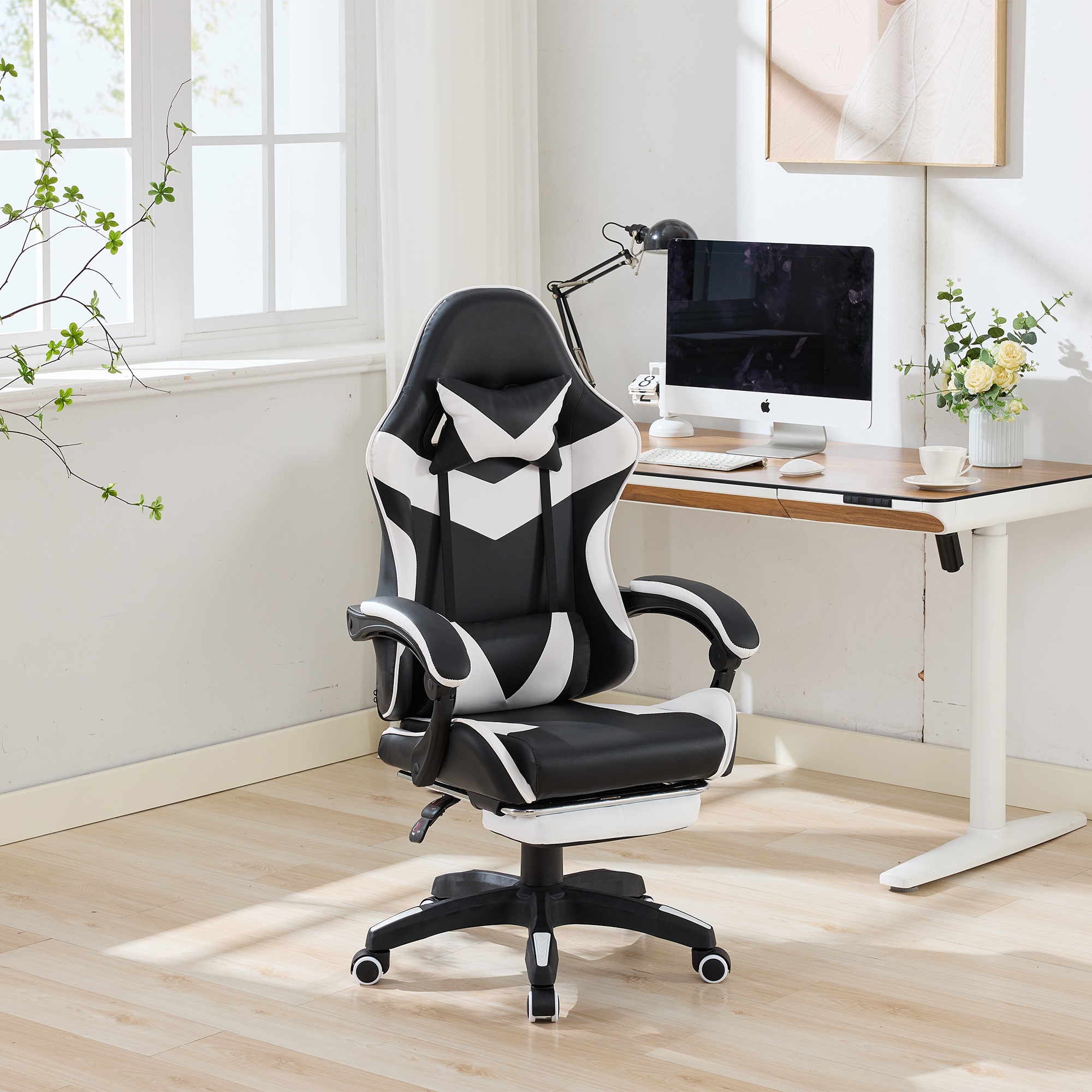Sedia Ufficio Ergonomica Altezza Regolabile Girevole 360 Supporto Lombare Rete Traspirante Grigio Bianco 76649487