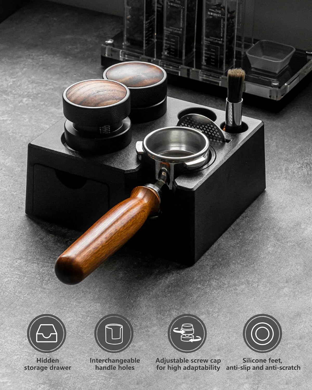 Station de contrôle Barista (51-58mm) | Station d’inviolabilité noire en ABS | Station de bourrage de café réglable - 3