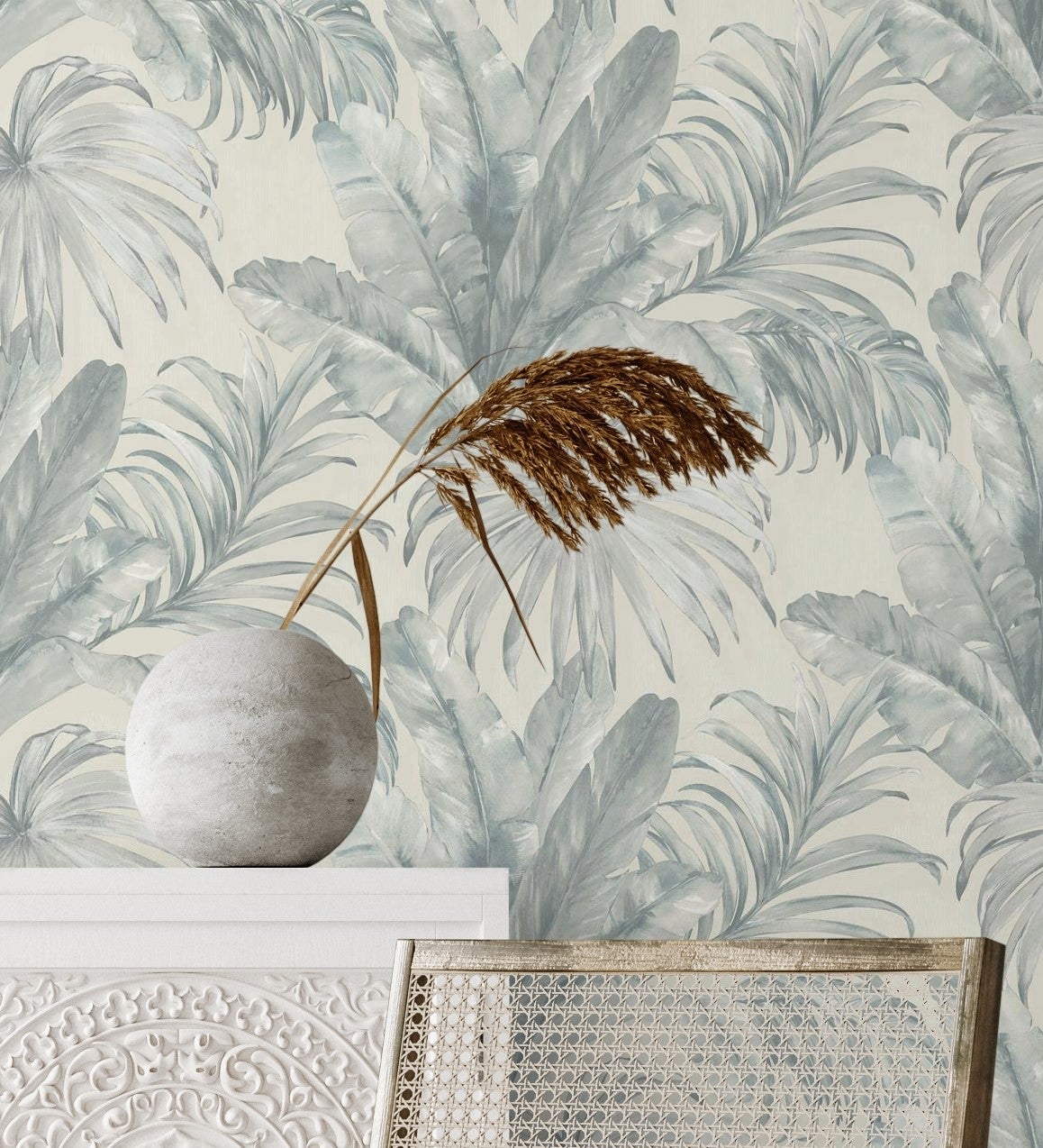 Muestra din a4 de papel pintado vinílico lavable tropical hojas plantas turquesa textura óleo 3d - habana tropical 676367 de gaulan