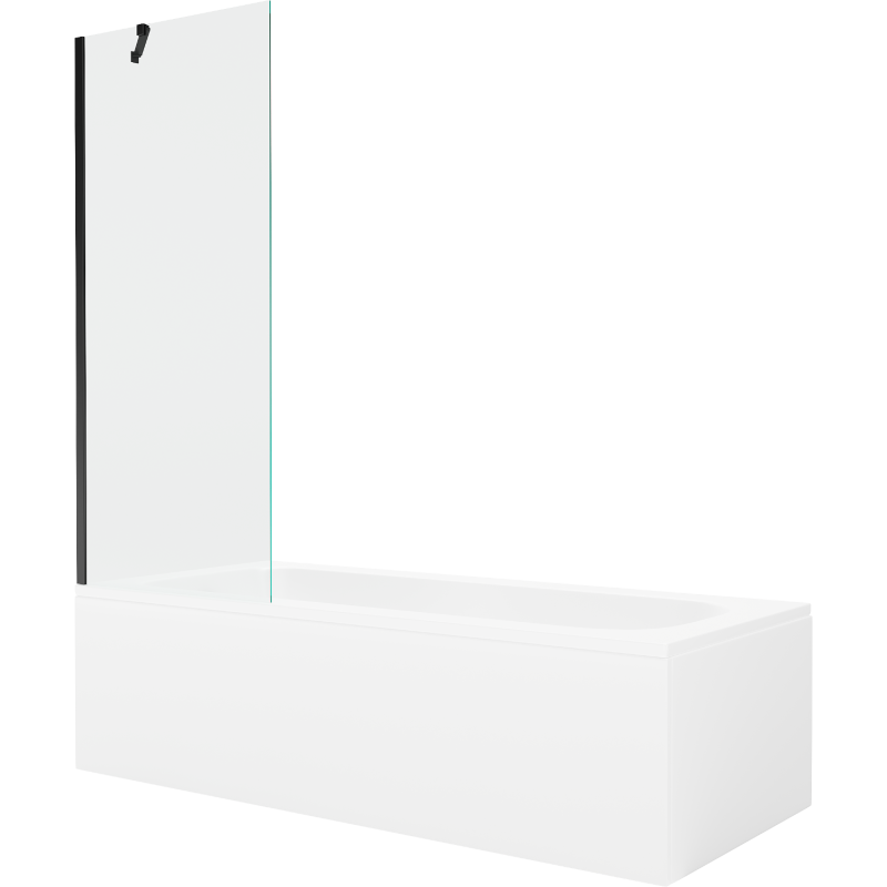 Mexen Vega wanna prostokątna 150 x 70 cm z obudową i parawanem 1-skrzydłowym 70 cm, transparent, czarny - 550115070X9507000070