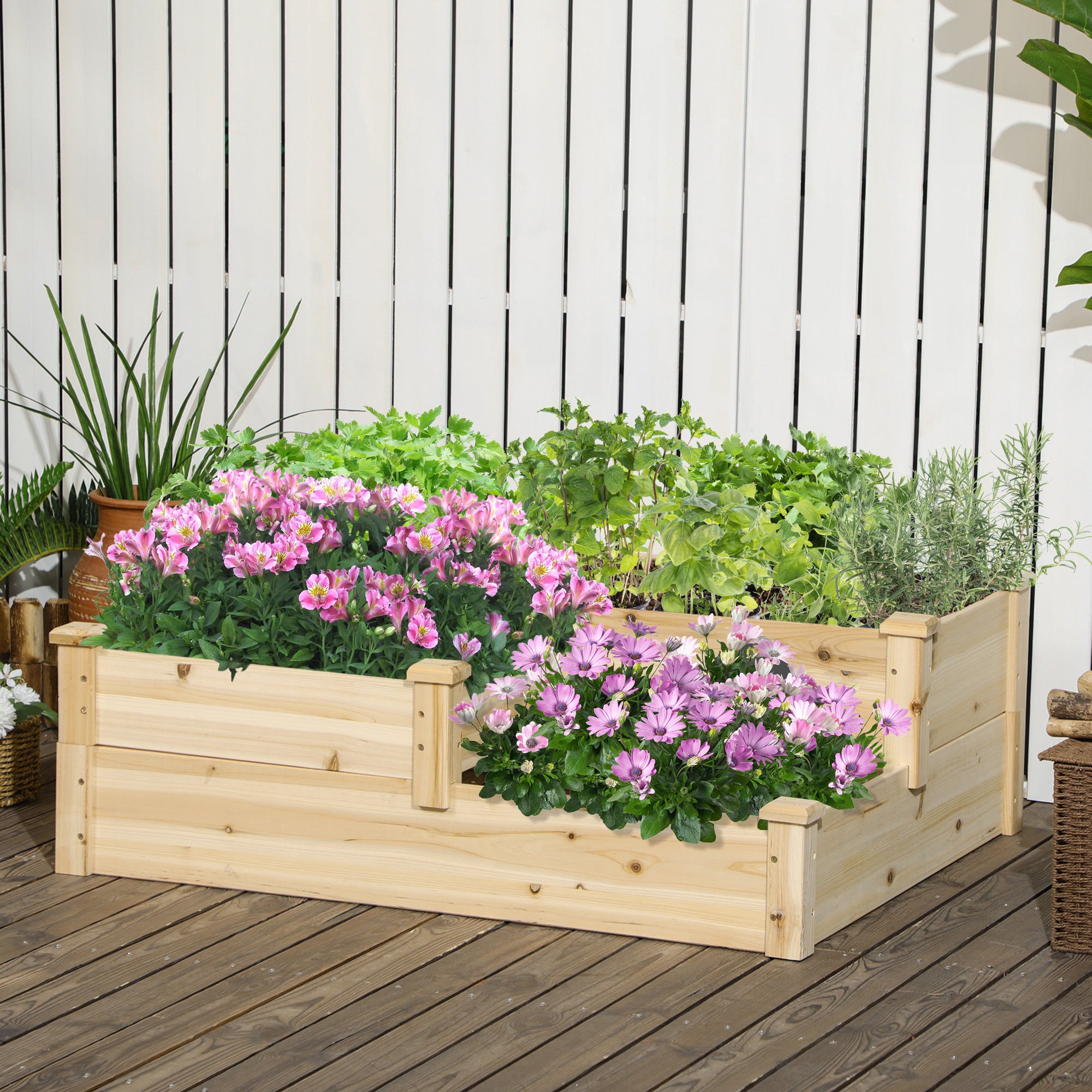 Wooden raised garden bed, 3-tier tiered outdoor planter, bottomless ...