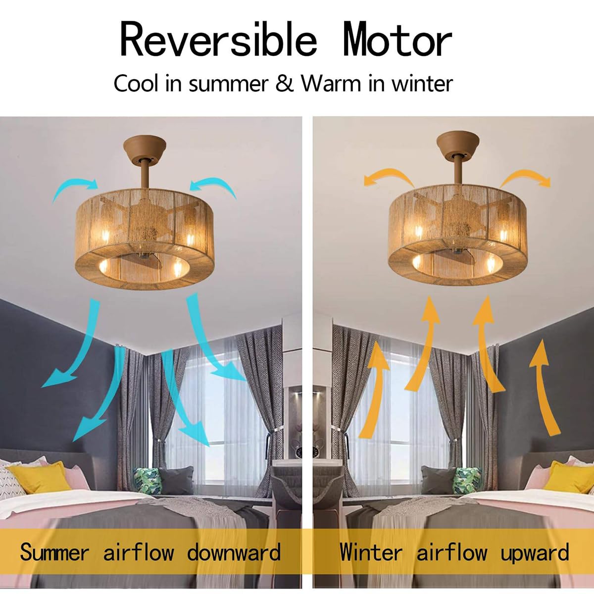 Wentylator sufitowy z oświetleniem i pilotem, żyrandol w stylu boho z wentylatorem, 6 prędkości wiatru, timer, regulowana wysokość, φ 45CM - 6