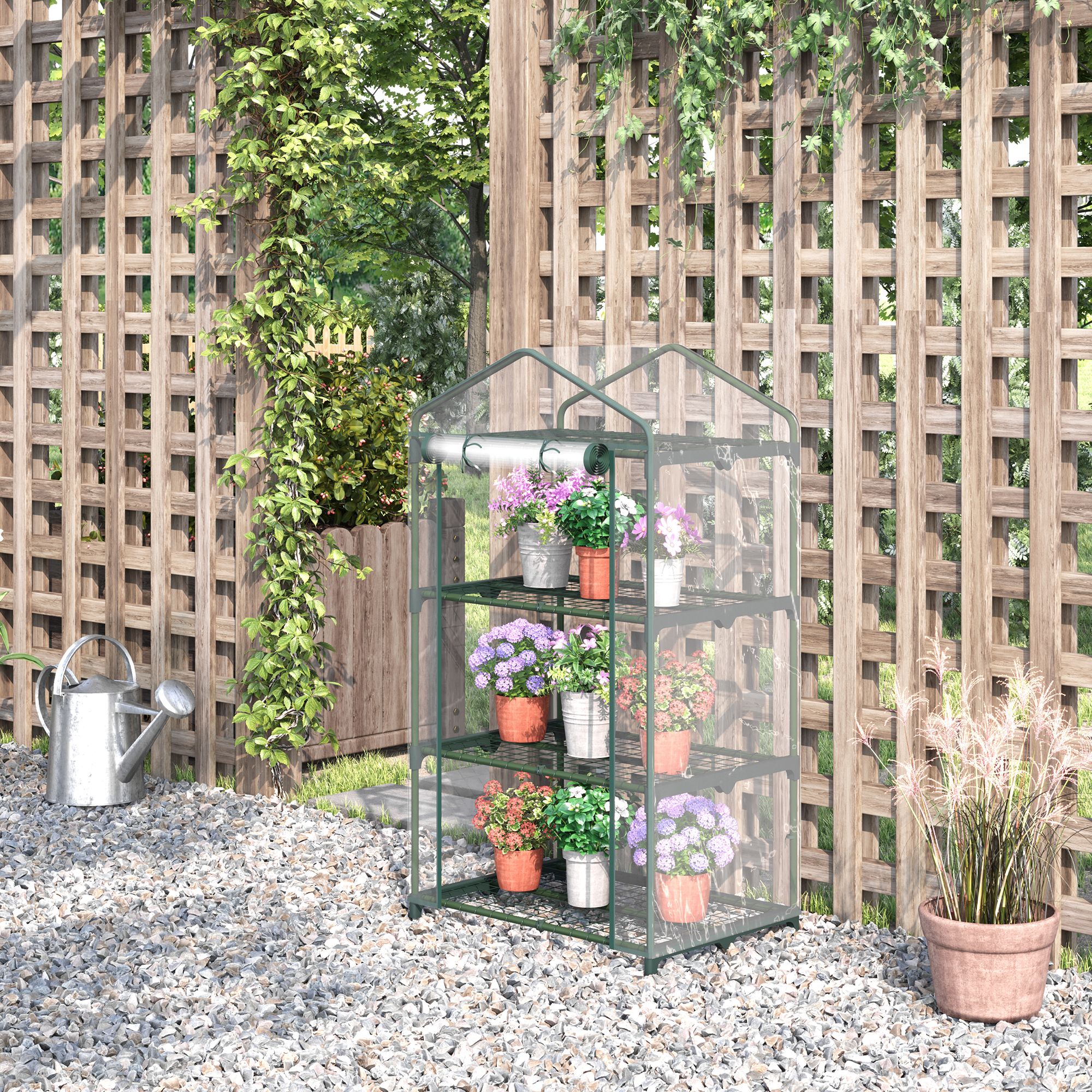 Serre de jardin avec étagères 3 niveaux, serre de balcon, bâche renforcée PVC,pour légumes plantes fleurs, 69 x 49 x 125 cm, transparent - 3