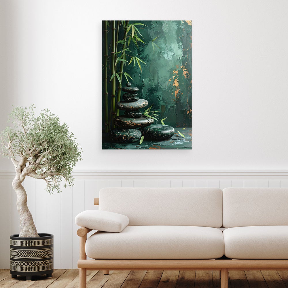 Obraz do salonu sypialni kuchni, Kamienie zen spa liście bambusa zielony 40x60 - 2