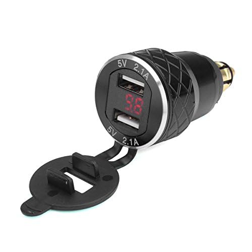12V-24V 4.2A Woltomierz Czerwony Motocyklowy Podwójny Ładowarka USB Gniazdo Din do Motocykla BMW - Czarny
