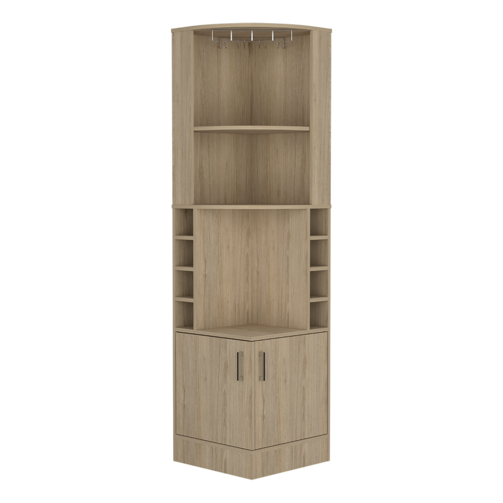 Mobile Bar Angolare 68" Con Luci LED, Porta In Vetro E Presa Elettrica – 4 Ripiani Regolabili In Stile Farmhouse