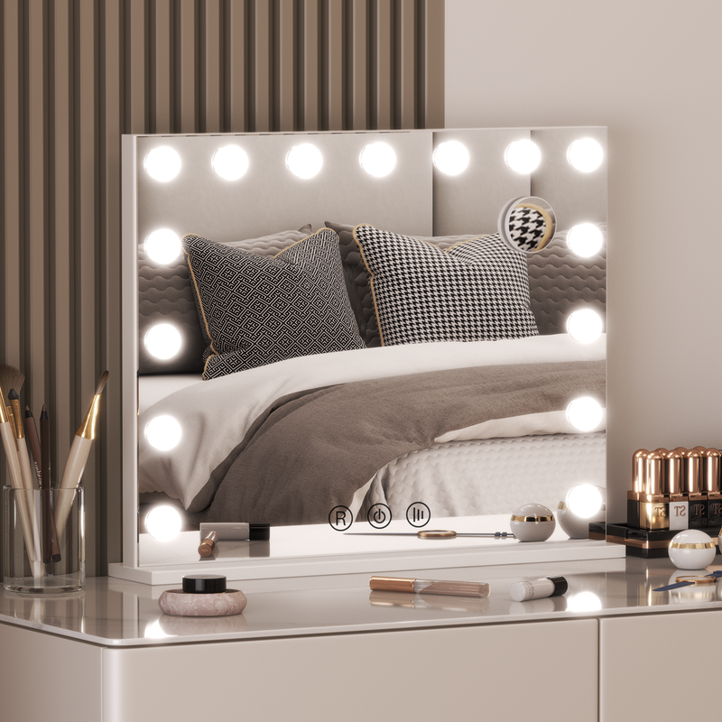 Lustro do makijażu z oświetleniem RATTANTREE, 15 żarówek LED, 3 tryby oświetlenia, regulowana intensywność, sterowanie dotykowe, port USB/typu C