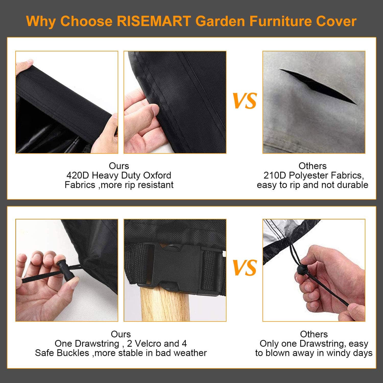 Housse de protection d'extérieur,Housse de mobilier de jardin,420D,170*94 *70cm,noir - 3