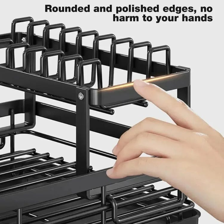 Escurridor de platos ajustable de acero inoxidable de 2 niveles KAKET - Escurreplatos para platos y cuencos, organizador de cocina - 4