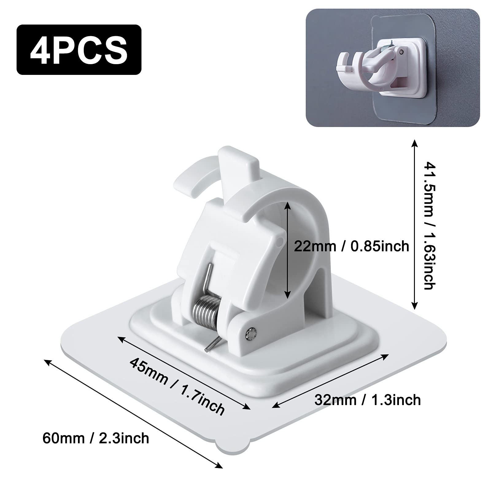 Lot de 4 supports de tringle à rideaux auto-adhésifs, sans perçage, fixation murale pour tringle à rideau, crochet pour porte-serviettes (blanc) - 3