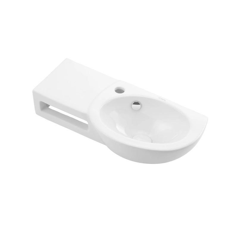 Umywalka ścienna Uptrend TRIXIE biały połysk, z otworem na baterię oraz przelewem, relingien na ręcznik 1 szt.