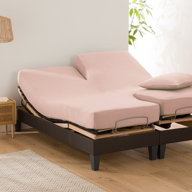 Drap housse uni coton bio, lit articulé, Scenario - Rose pétale - 180 x 200 cm