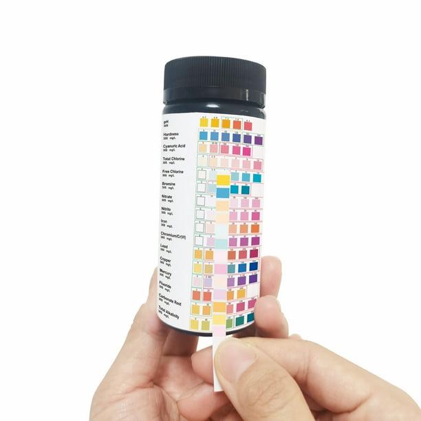 Kits d'analyse d'eau potable - 50 bandelettes - Kit d'analyse 16 en 1 pour eau de puits et eau potable - Bandelettes de test pour la dureté, le pH, le - 6
