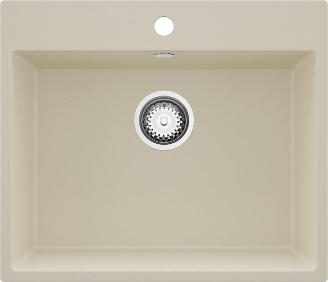 Lavello da Cucina Beige 58x50cm, Lavandino in Granito a 1 vasca + Sifone Classico, Lavabo da Cucina Incasso al mobile 60cm - Riga PRIMAGRAN