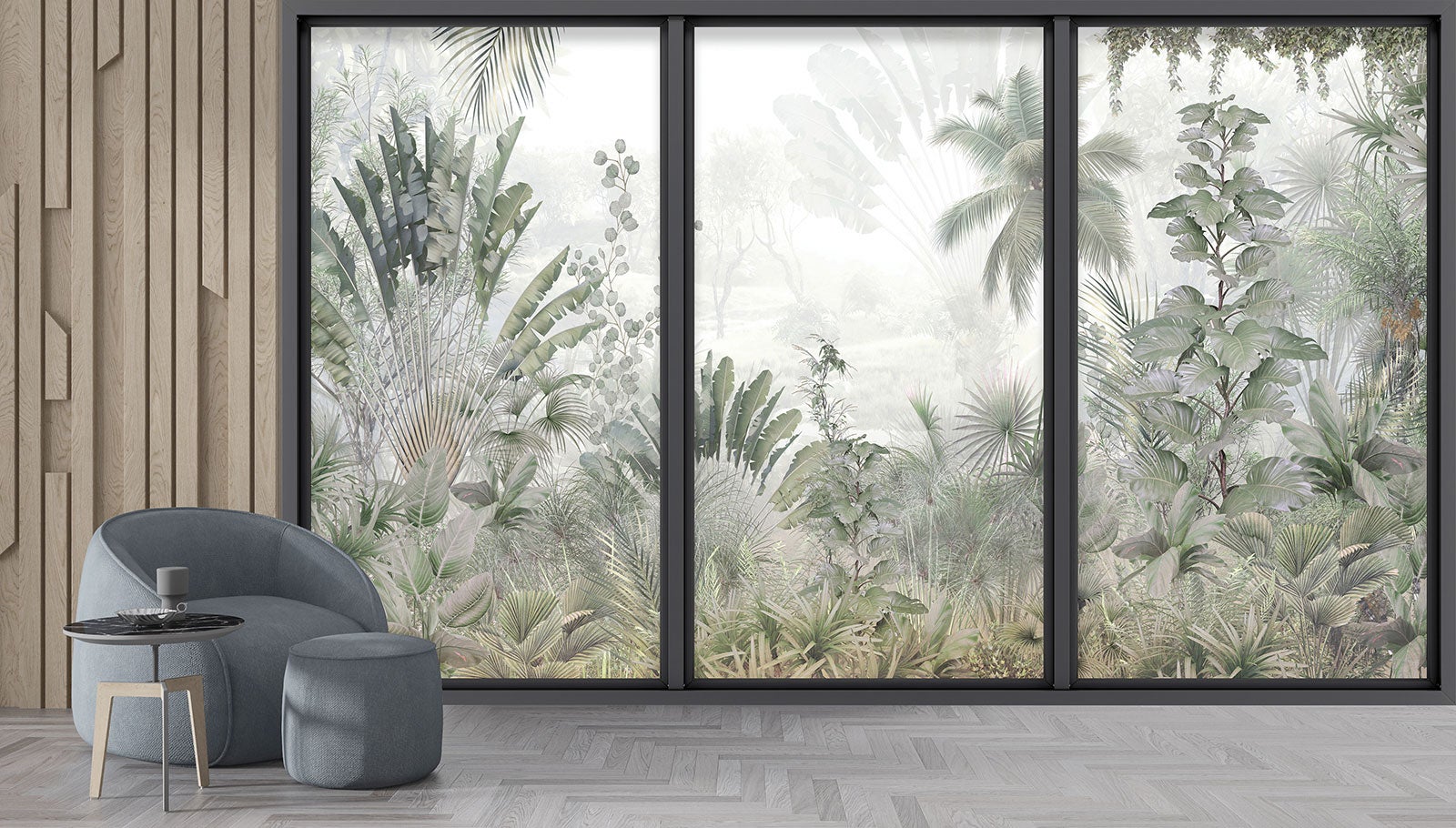 Papier peint panoramique Trompe l'oeil baie vitrée - Jungle - Largeur 260 cm x Hauteur 156 cm - 2