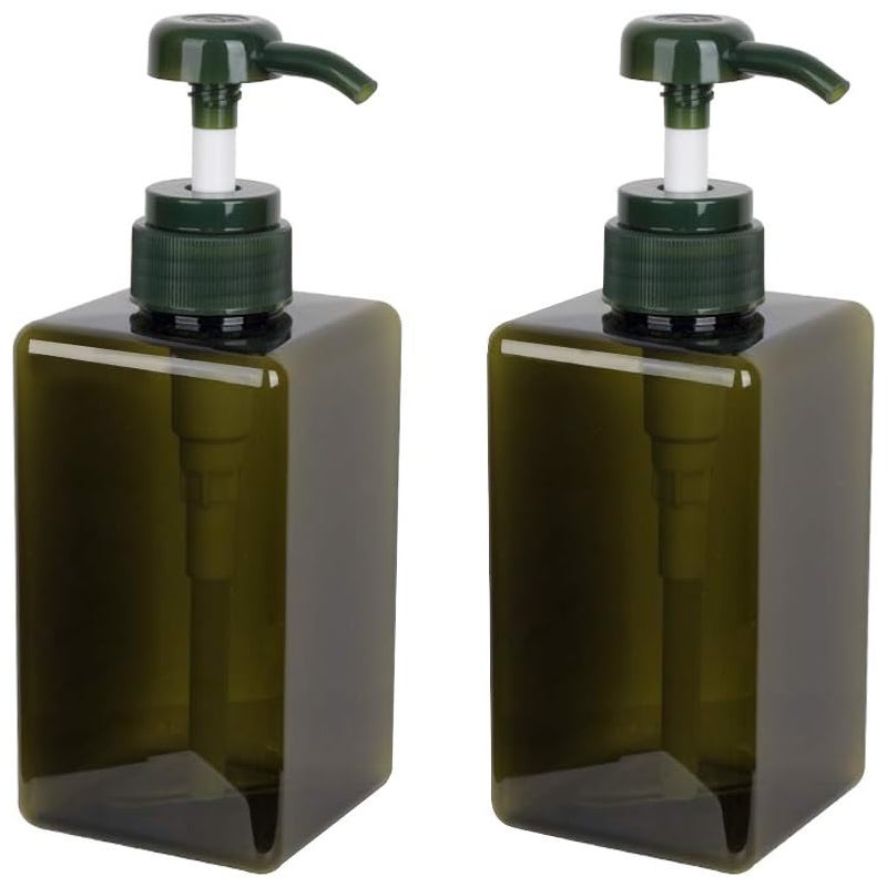 Dozownik mydła 450 ml, zestaw 2 pustych plastikowych butelek z pompką do kuchni i łazienki – ciemnozielony
