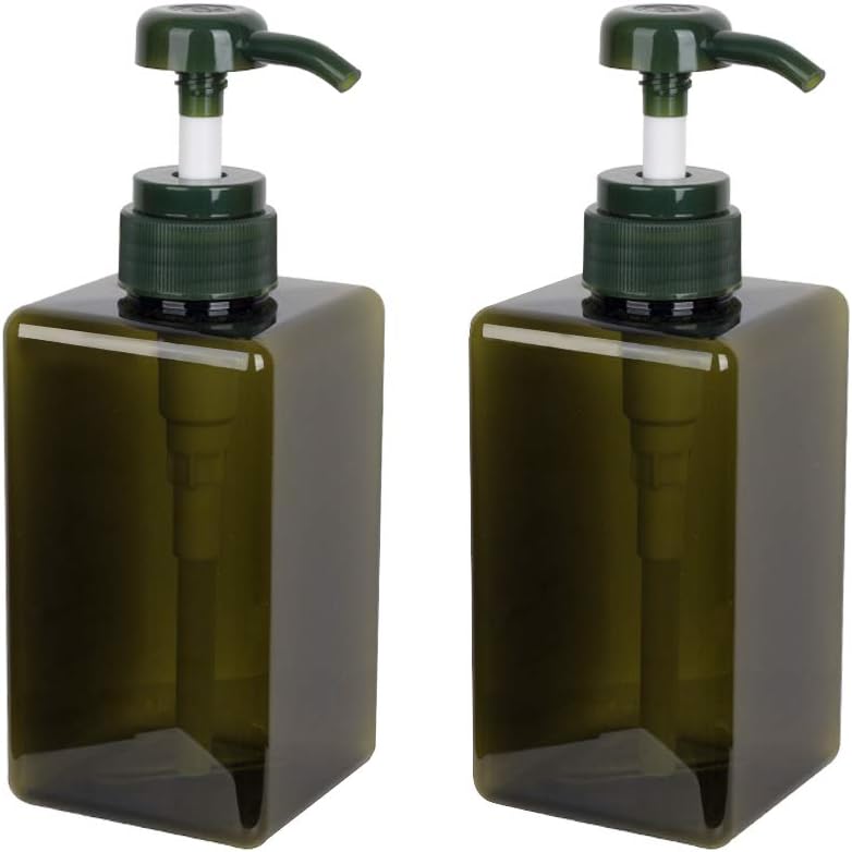 Dozownik mydła 450 ml, zestaw 2 pustych plastikowych bute z pompką do kuchni i łazienki – ciemnozielony