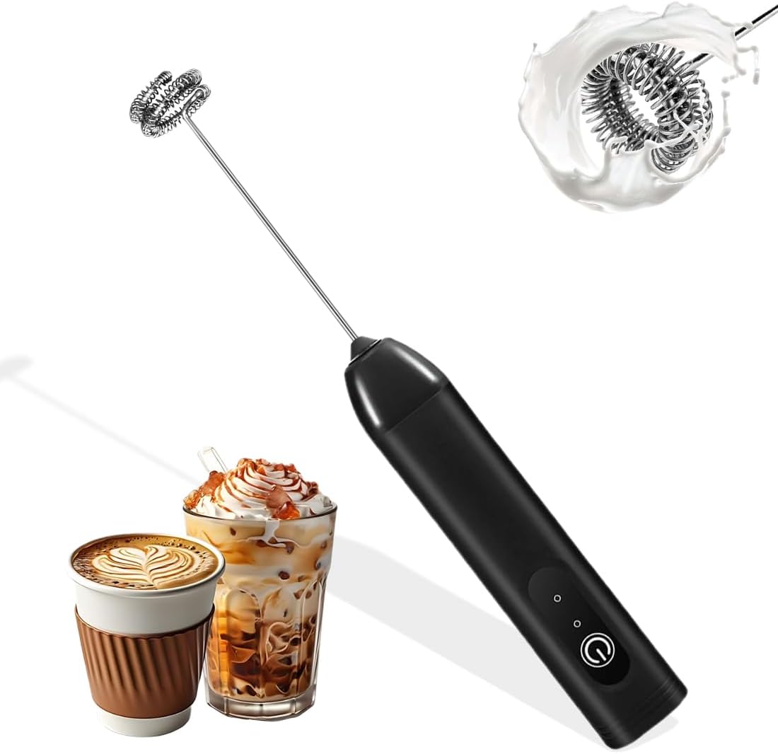 Przenośna spieniacz do mleka z podwójnym trzepakiem, spieniacz do mleka z 3 prędkościami ładowania przez USB, miniaturowa elektryczna trzepaczka ręcz