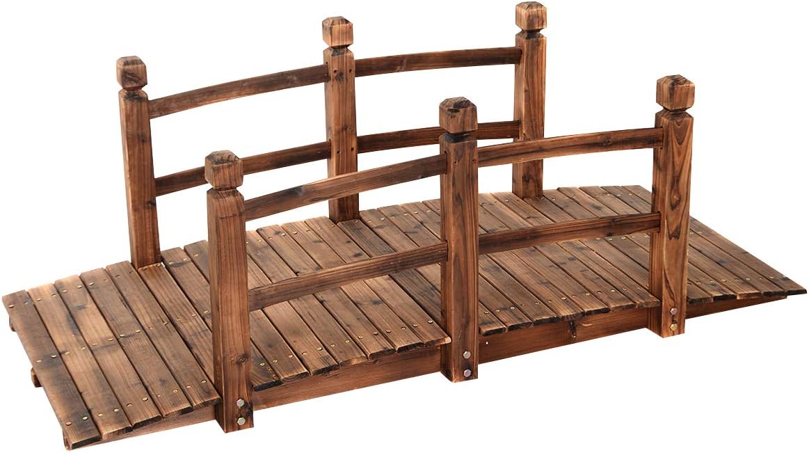 Rustykalny, Solidny Most Drewniany z Poręczą, Dekoracja Ogrodowa, Most nad Stawem, Maksymalne Obciążenie 100 kg, 150 x 67 x 55 cm (Brązowy)