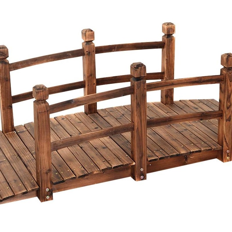 Rustykalny, Solidny Most Drewniany z Poręczą, Dekoracja Ogrodowa, Most nad Stawem, Maksymalne Obciążenie 100 kg, 150 x 67 x 55 cm (Brązowy)