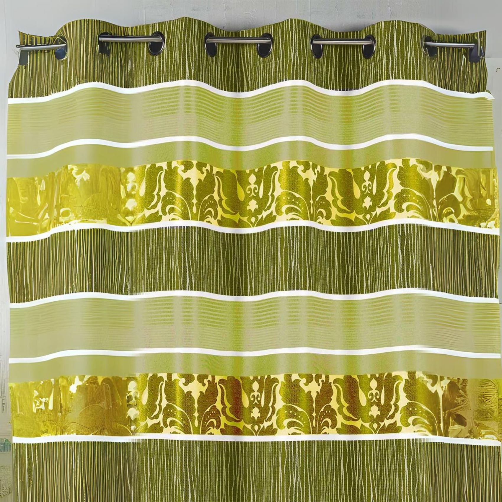 Rideau en jacquard à rayures horizontales colorées - Vert clair ...