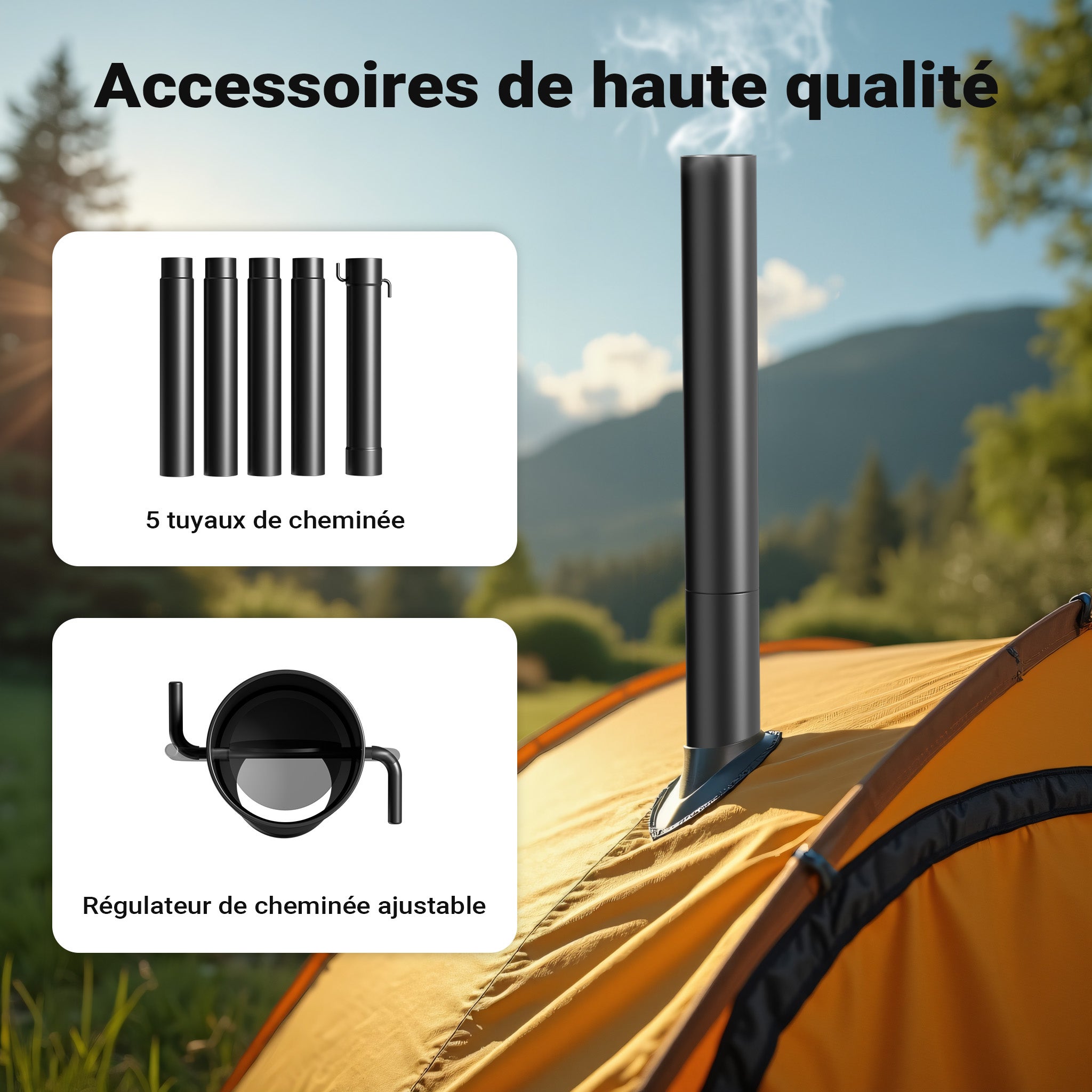 Poêle De Camping Wiltec – Acier – Démontable – 540x810x2387 Mm (Réf. 65400)