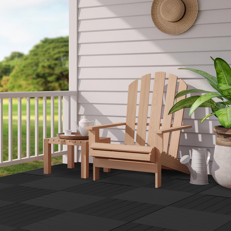 Juego de 11 losas de terraza de madera compuesta antracita con clip de WPC para jardín, piscina y balcón - 8