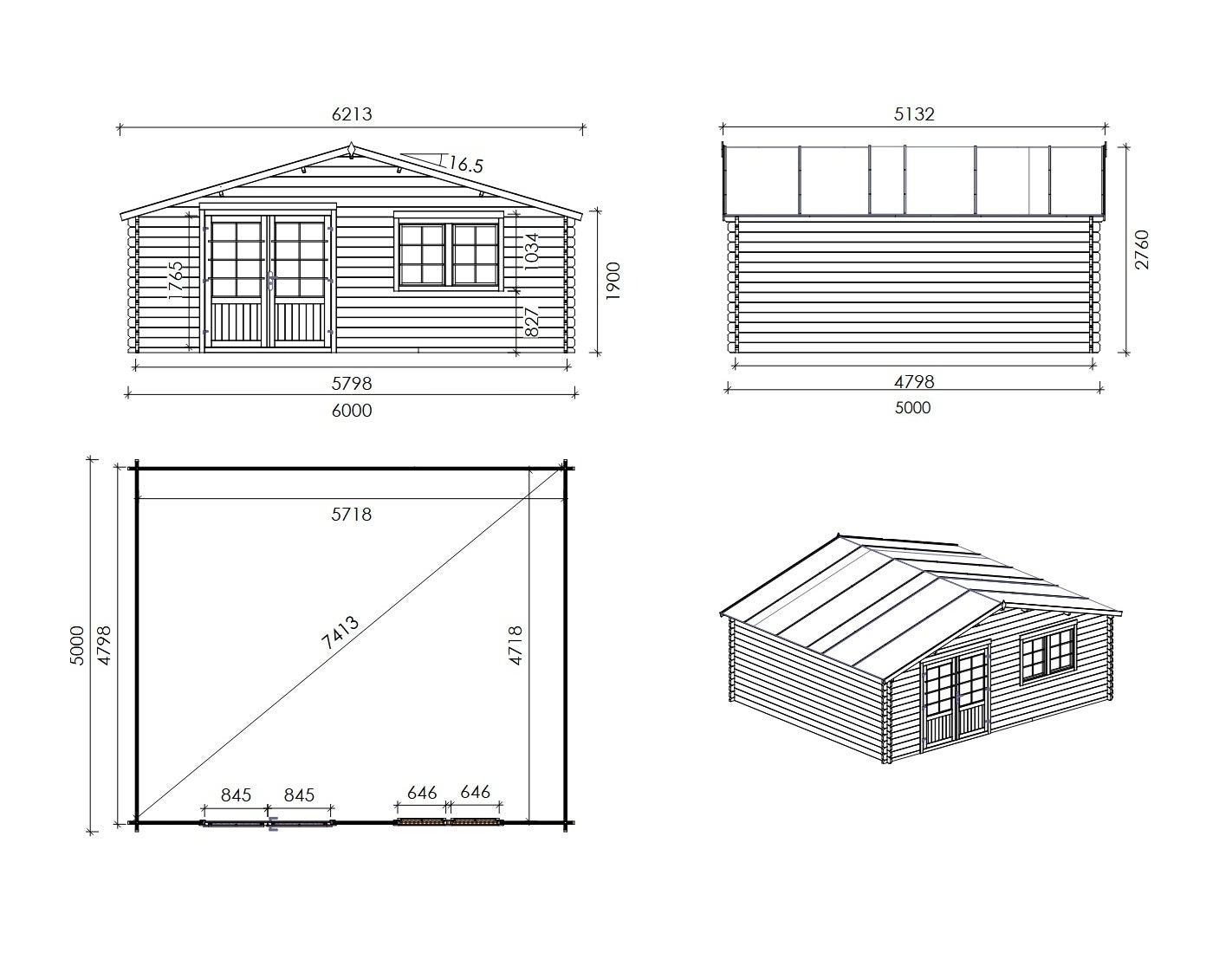 Caseta de jardín de madera 30 m2 - 6x5 m - 40 mm - DOM748 - ALTANKA - 3
