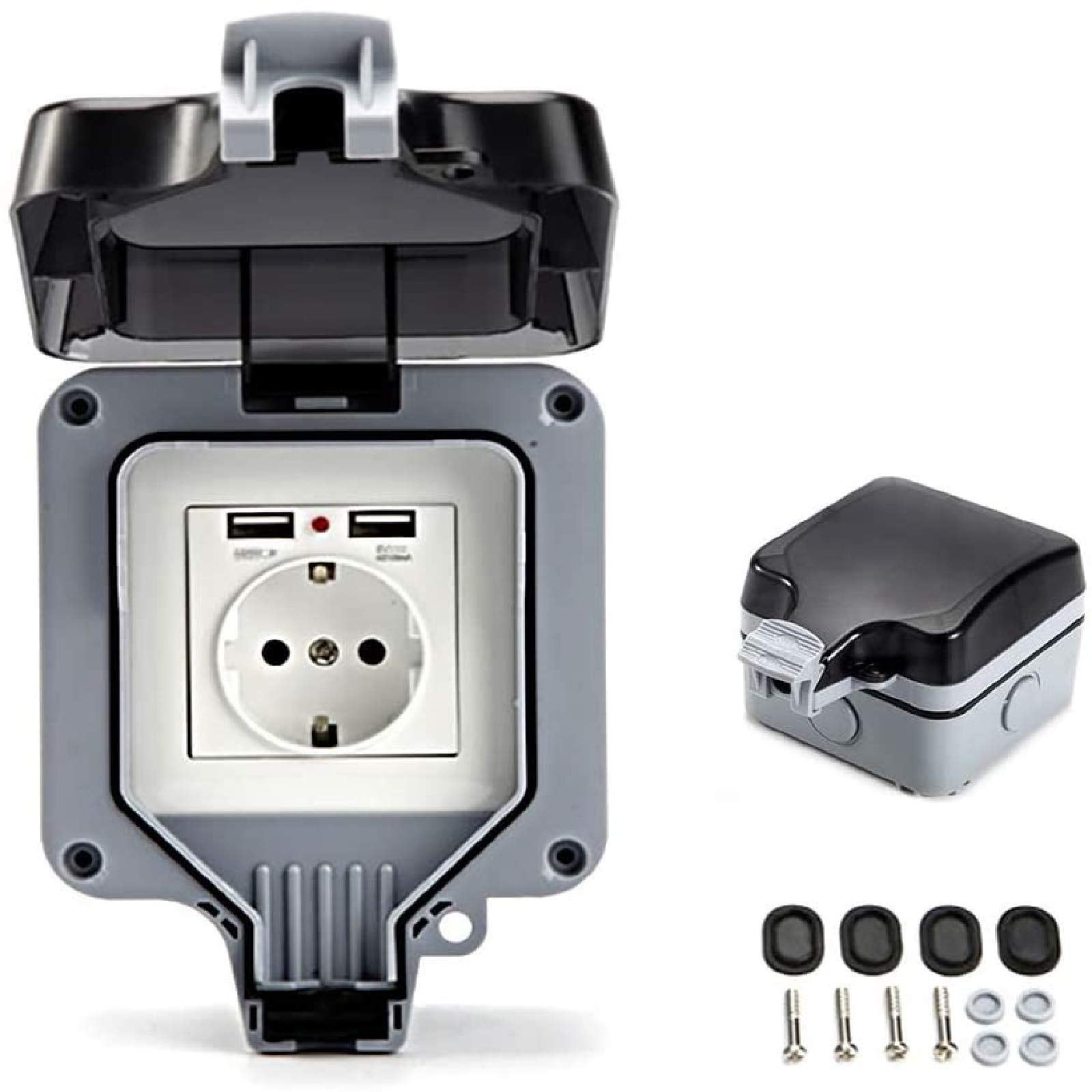 Presa Esterna Impermeabile IP66 Con 4 Porte USB | Presa Da Giardino 16A 220-250V | Alimentazione Per Esterni Con Coperchio E Foro Serratura - 2