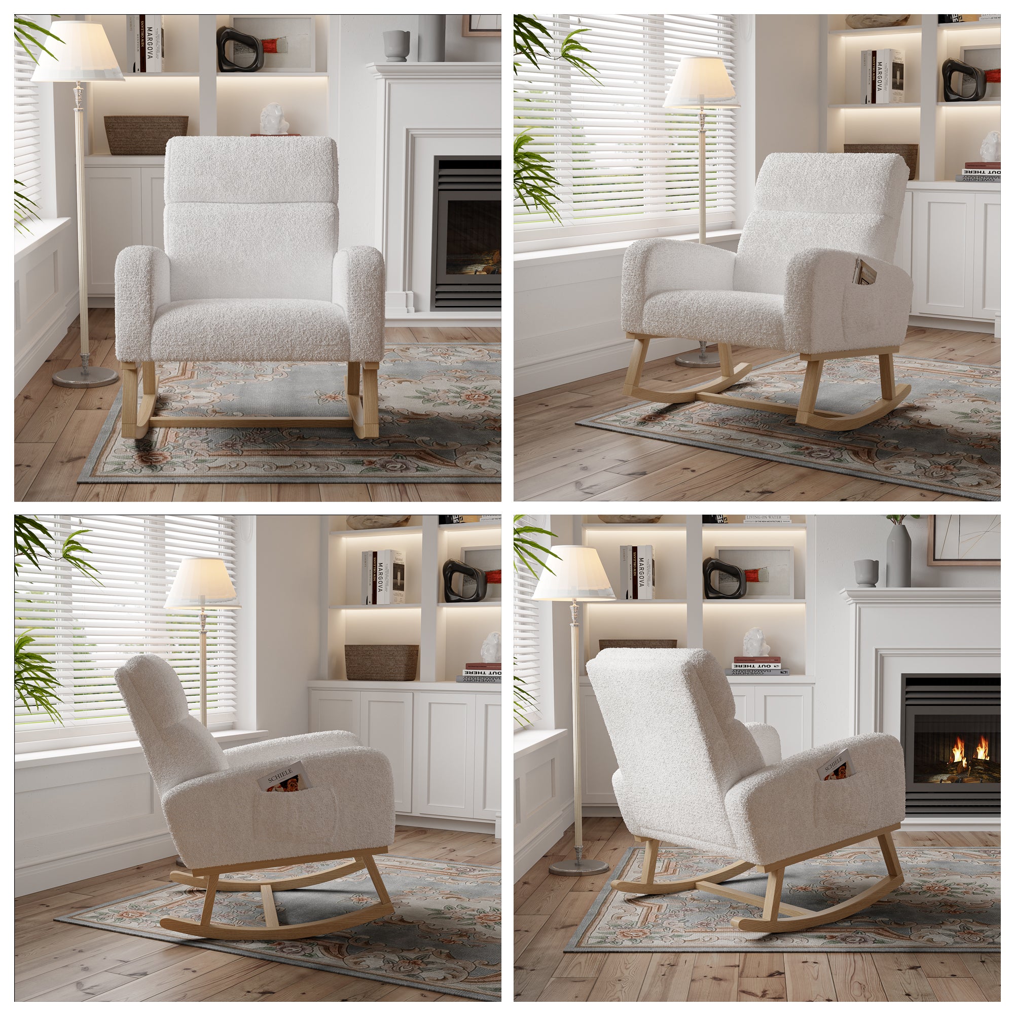 Fauteuil a Bascule, Chaise a Bascule Allaitement avec Poches Latérales et Base en Bois, Fauteuil Rocking Chair interieur extérieur pour Chambre, Blanc - 7