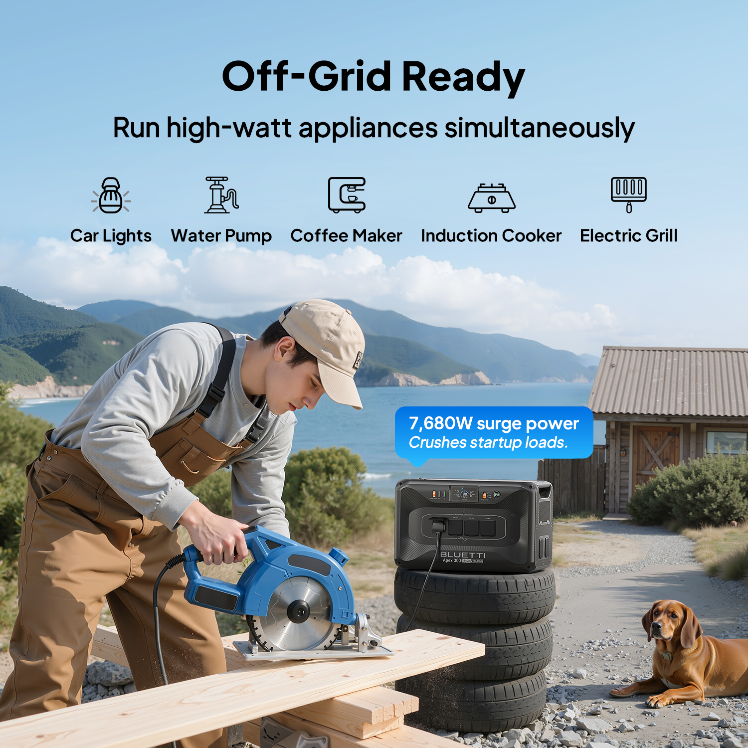 BLUETTI Apex 300 & B300K Gerador Solar, Bateria LFP de 5529,6Wh com 4 Saídas CA de 3840W, Energia Modular para Casa e Emergências - 3