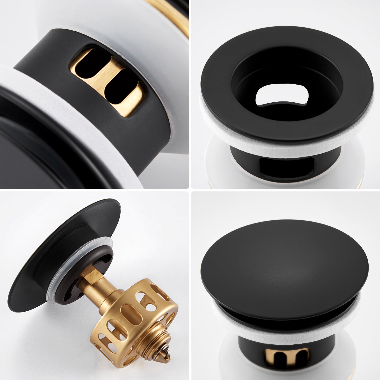 Auralum max Bonde Lavabo Pop Up Avec Trop Plein,Bouchon Vidange avec Panier à Crépine,Bonde Vidage en Laiton/Inox pour Lavabo de Salle Bain ,Noir - 4