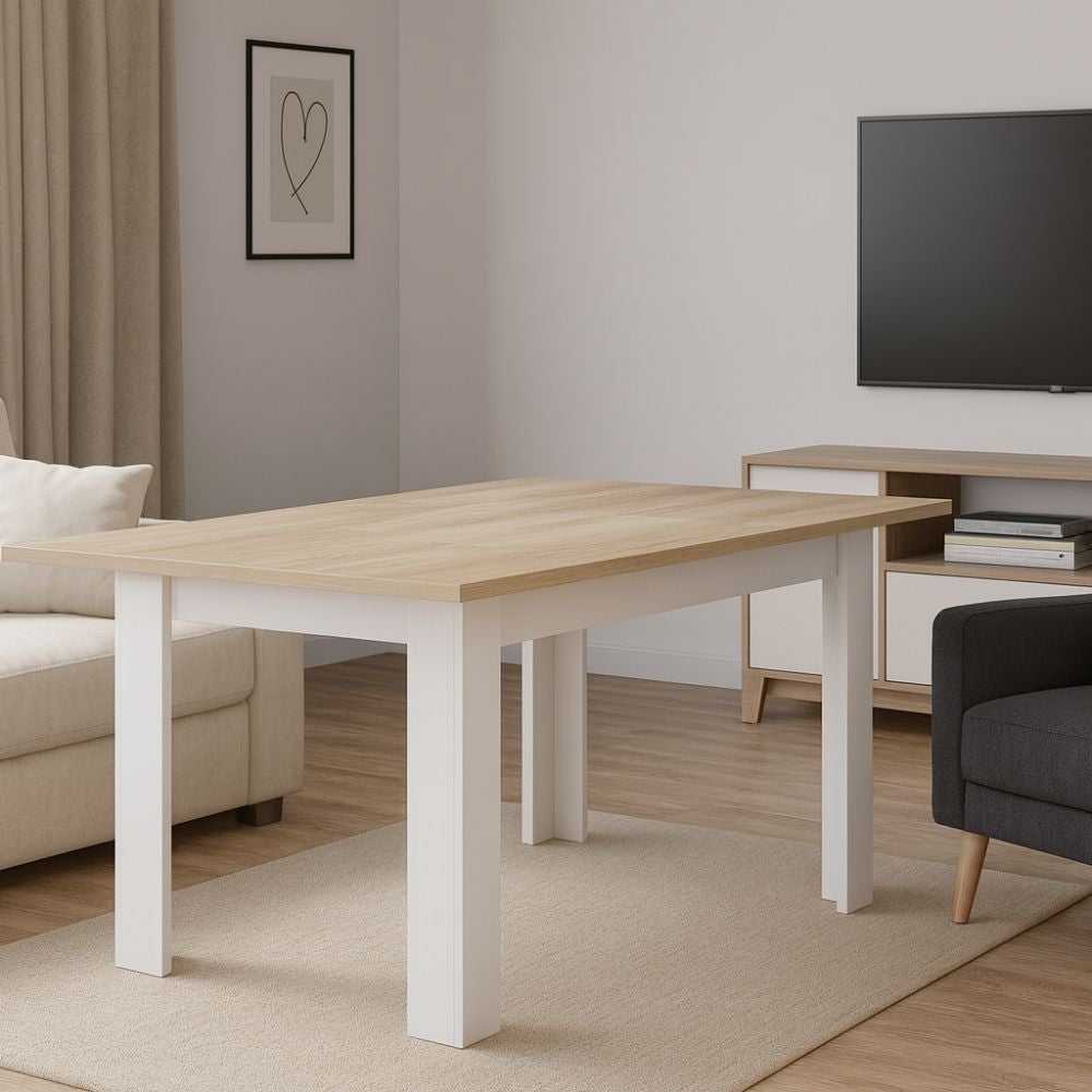 Tavolo da Pranzo Allungabile Moderno Ripiano Estensibile in Legno Melaminico Bianco Rovere cm 140/190x90x78h cm - 2