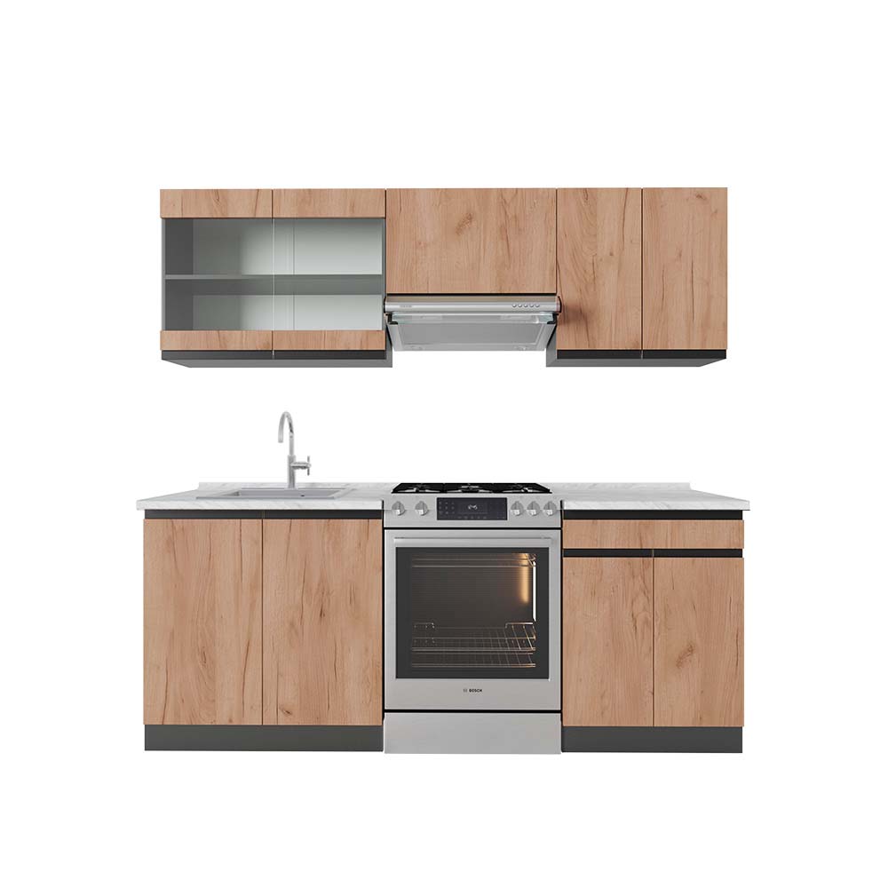Vicco Aneks kuchenny R-Line, Złoty dąb power/antracyt, 200 cm J-Shape, BP Marmur