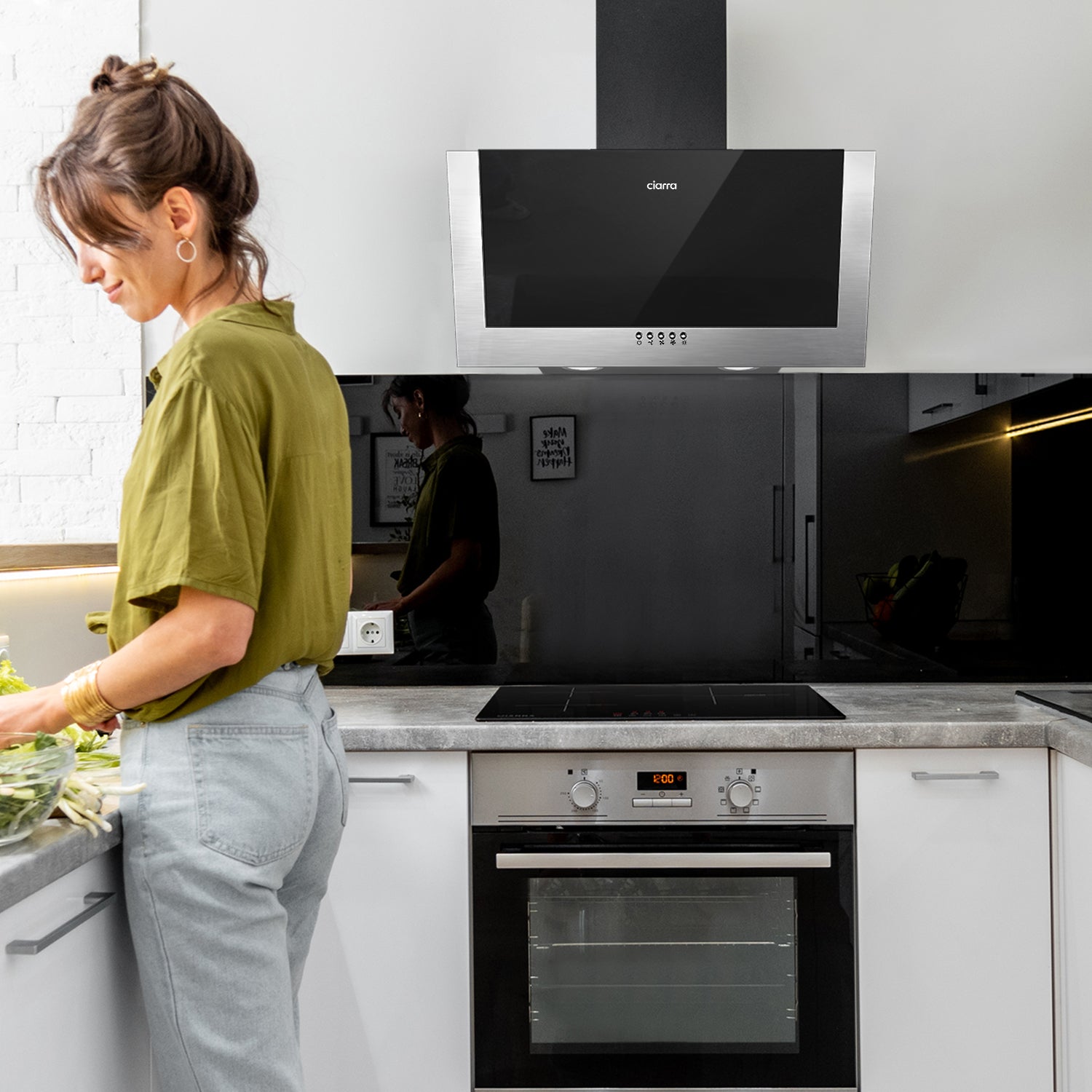 CIARRA Hotte aspirante inclinée 60 cm A++ 350 m³/h Recyclage ou Évacuation Filtre à charbon inclus Noir 736CBK60 - 7