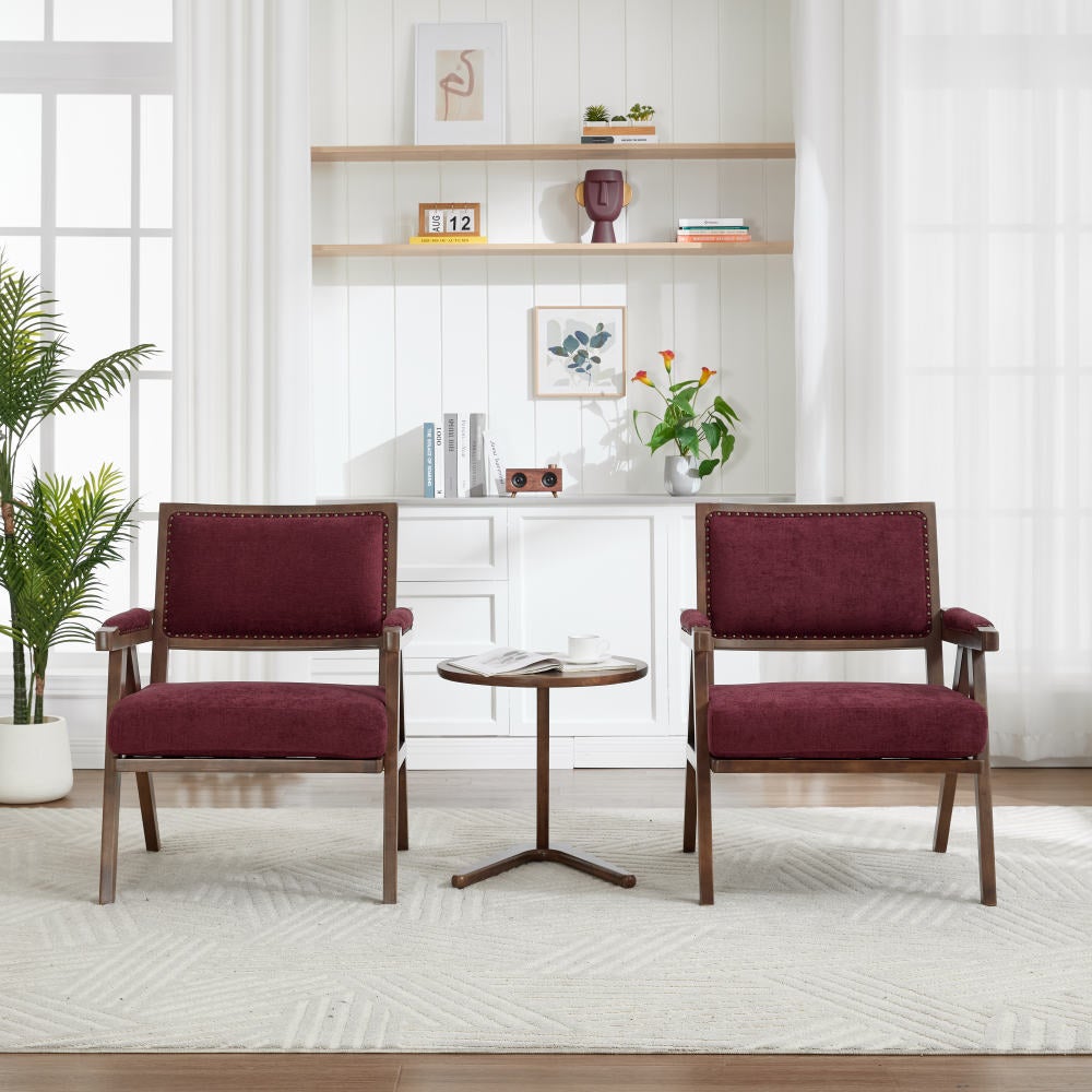 Fauteuil Lounge Tissu Moderne Mid-Century avec Accoudoirs et Cadre Bois pour Salon, Chambre, Bureau - 9