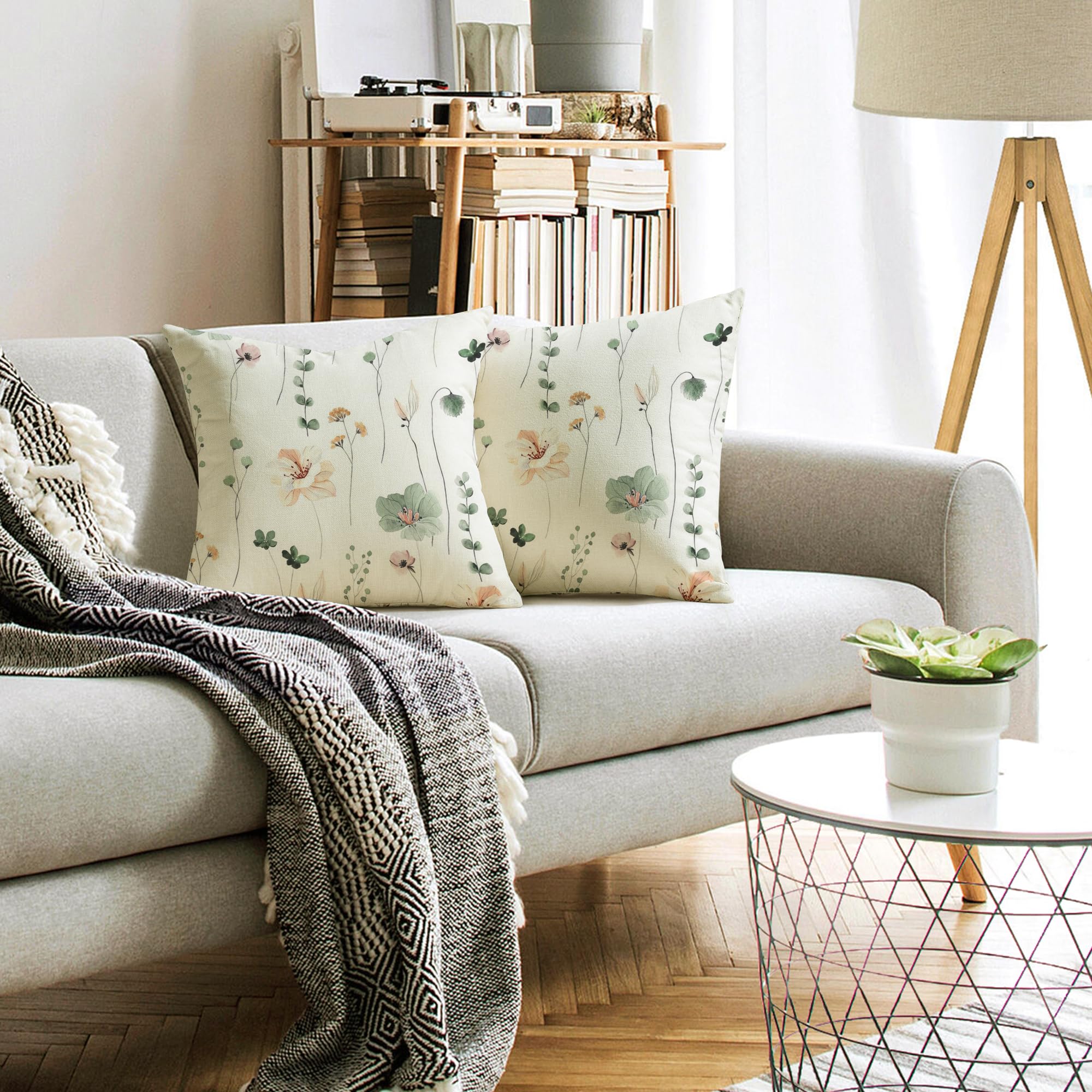 Conjunto de 2 capas de almofada decorativas, estampado floral em aguarela, adequadas para sofás, quartos e salas de estar, 40 x 40 cm - 2