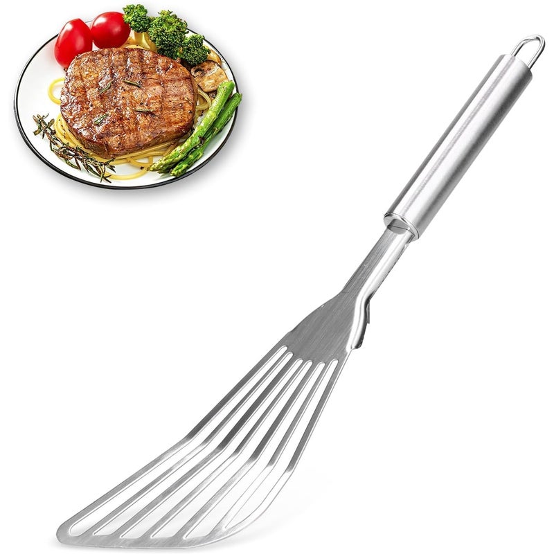 Łopatki do ryb z otworami, odporne na ciepło, ze stali nierdzewnej, z nieprzywierającą powłoką i otworem do zawieszania, 32,5*8 cm