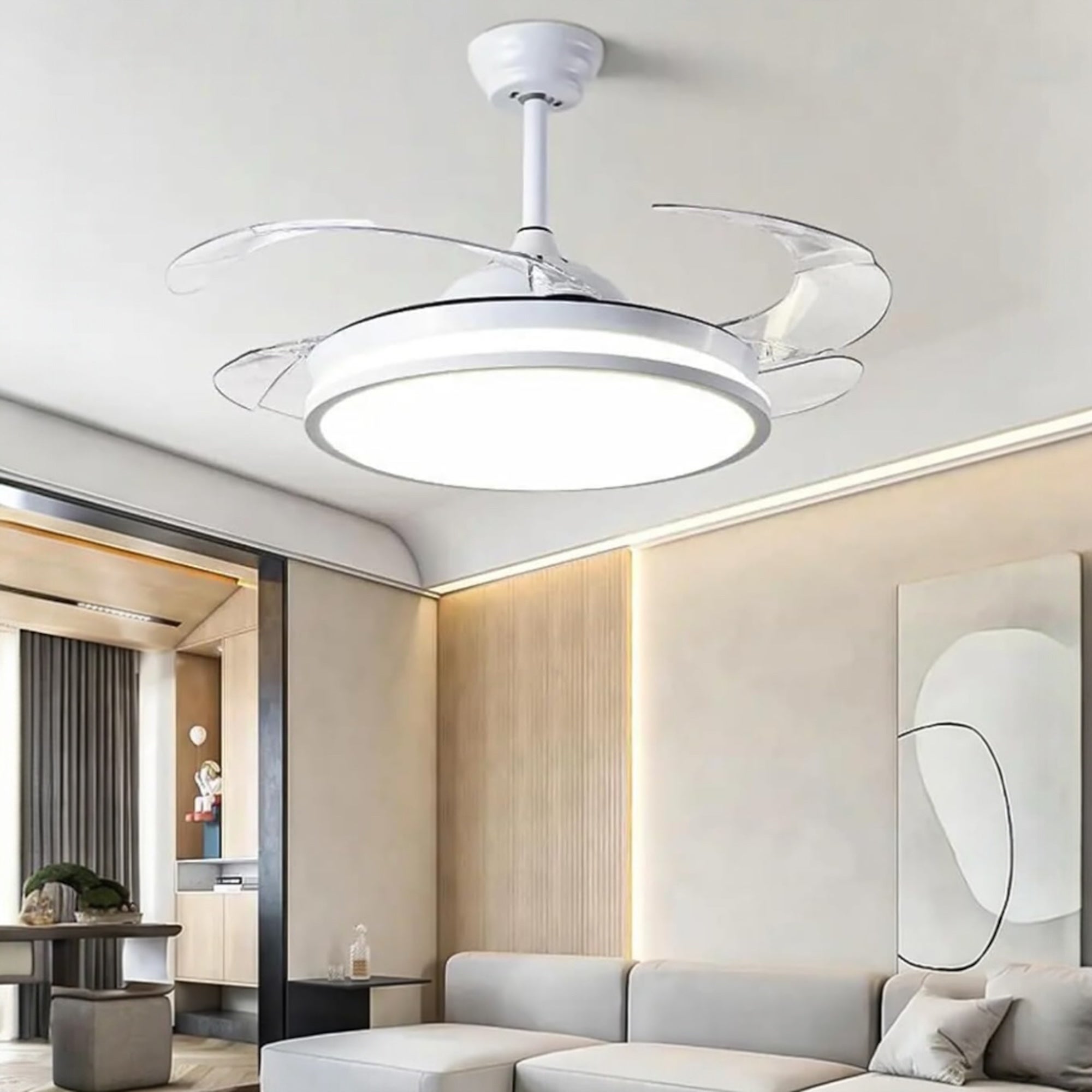 Ventilador de techo con luz LED 36W Blanco en 3 Temperaturas de Luz con Mando a Distancia -Motor DC Eficiente y Silencioso, 3 tonalidades, aspas despl - 10
