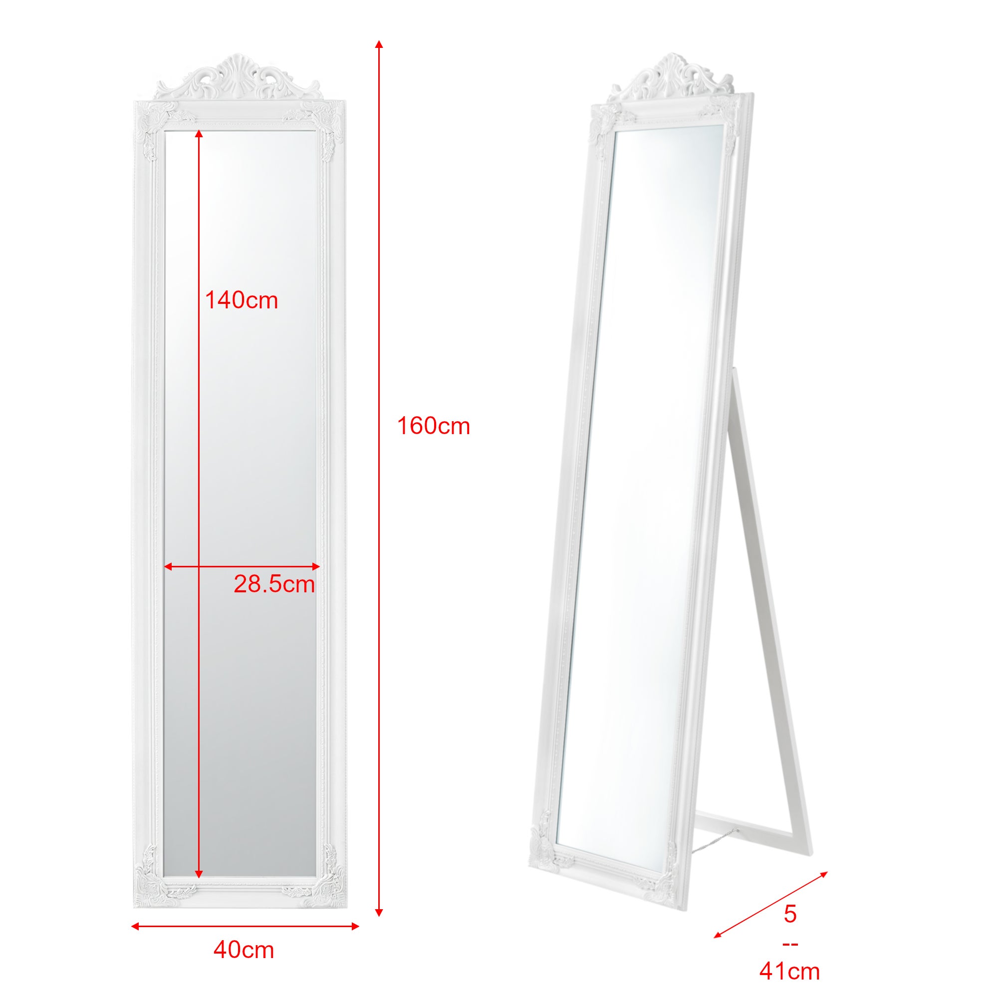 Specchio da Terra Arezzo a Figura Intera 160 x 40 cm Cornice in Eucalipto - Bianco [en.casa] - 5